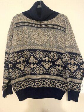 VTG Limited Express Fair Isle Turtleneck Sweater Blue Gray‎ Snowflake Medium 80s